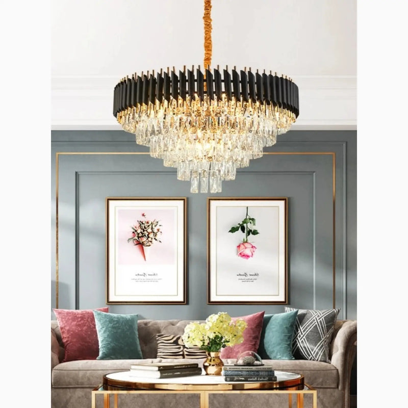 Alfonsine | Luxury Black Crystal Led Hanging Chandelier For Living Room