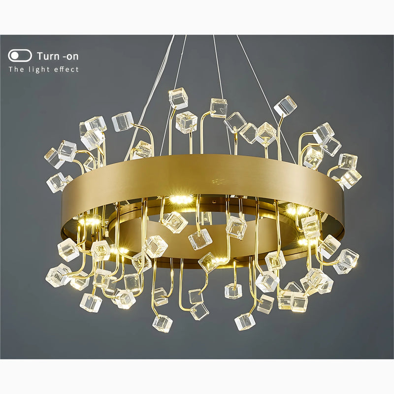 Alpignano | Gold Round Colorful Crystal Chandelier for Living room, Kitchen