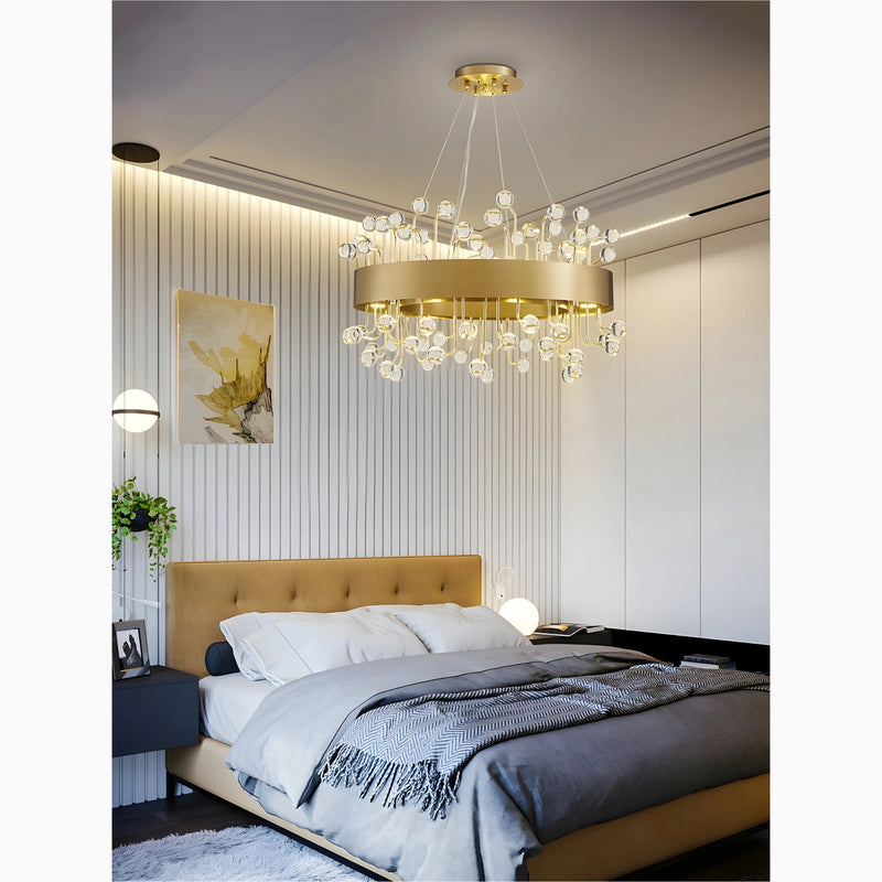 Alpignano | Gold Round Colorful Crystal Chandelier for Living room, Kitchen