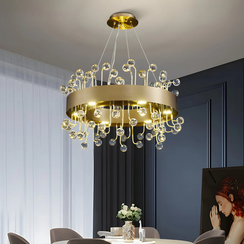 Alpignano | Gold Round Colorful Crystal Chandelier for Living room, Kitchen