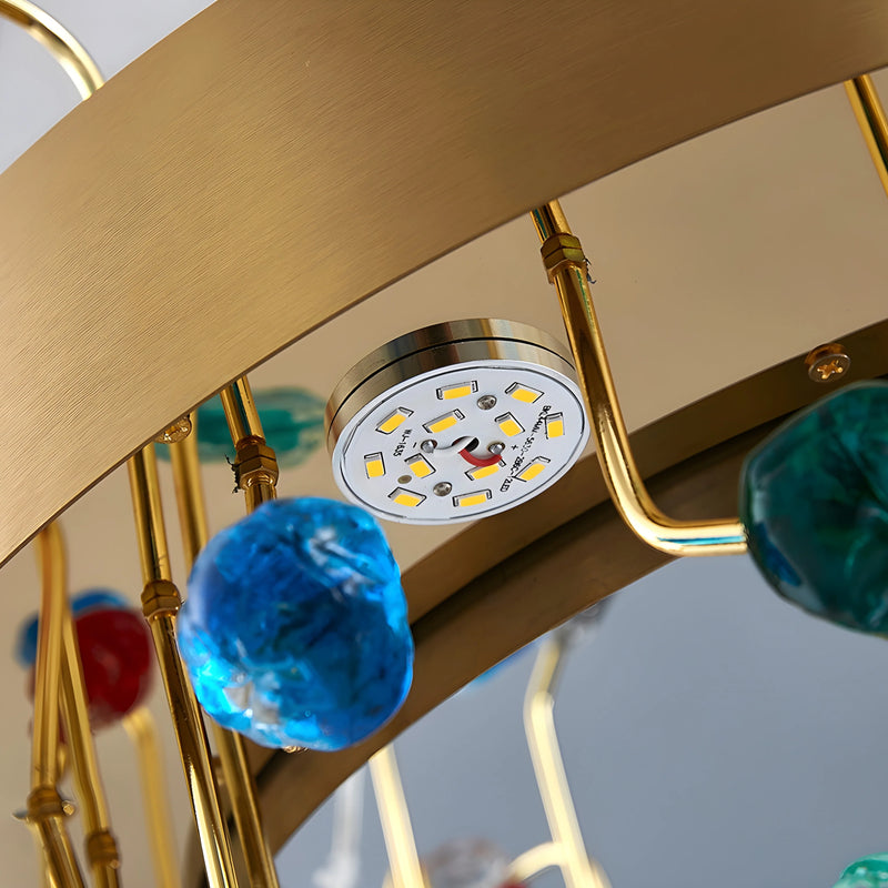 Alpignano | Gold Round Colorful Crystal Chandelier for Living room, Kitchen