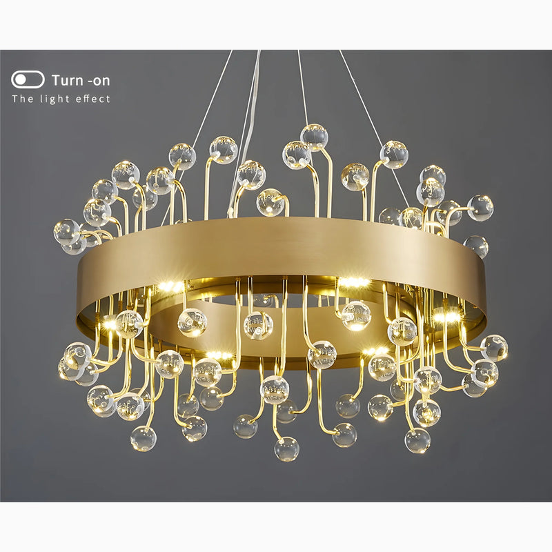 Alpignano | Gold Round Colorful Crystal Chandelier for Living room, Kitchen