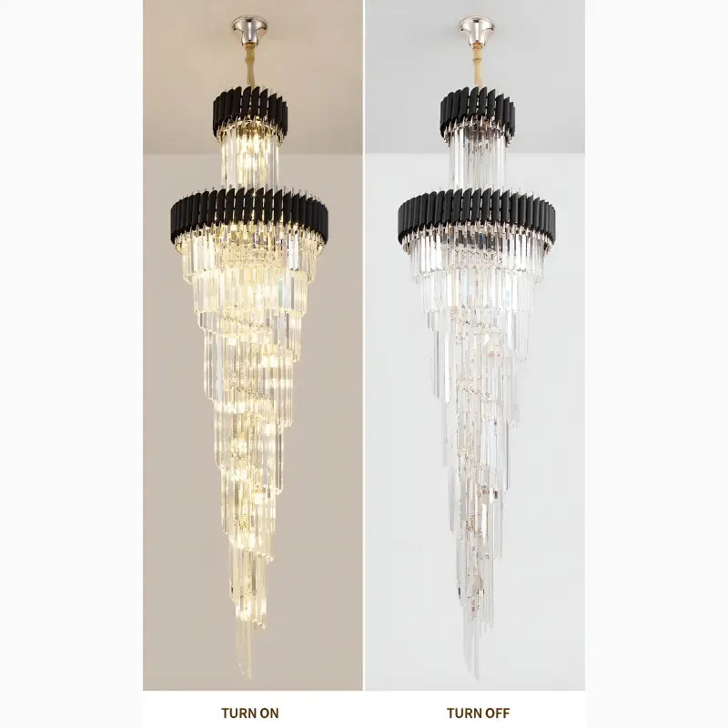 Art Deco | Black and Gold Crystal Chandelier for Hall and Staircase