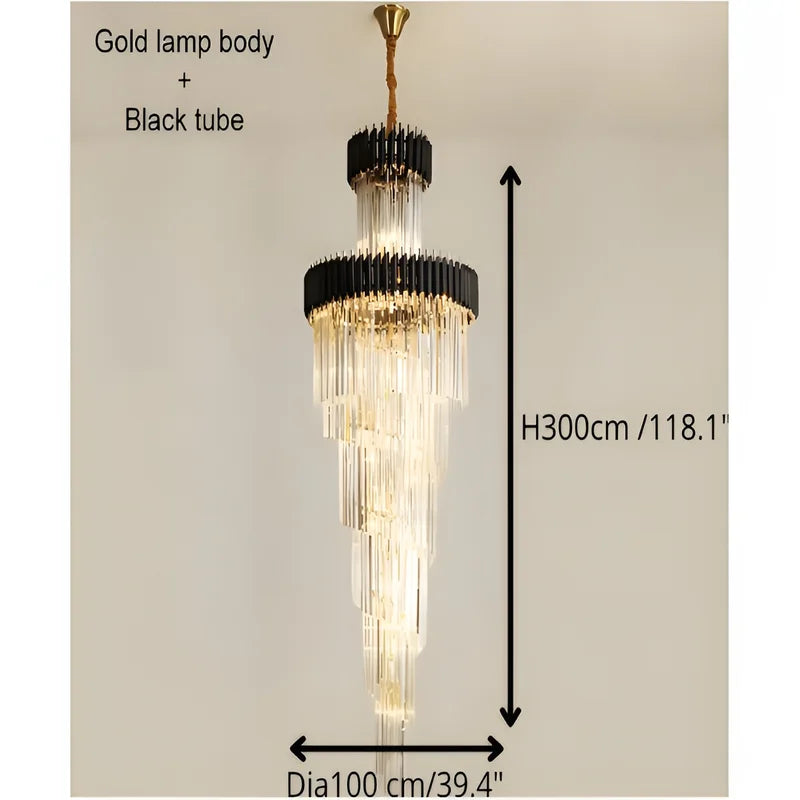 Art Deco | Black and Gold Crystal Chandelier for Hall and Staircase