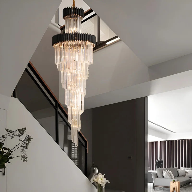 Art Deco | Black and Gold Crystal Chandelier for Hall and Staircase