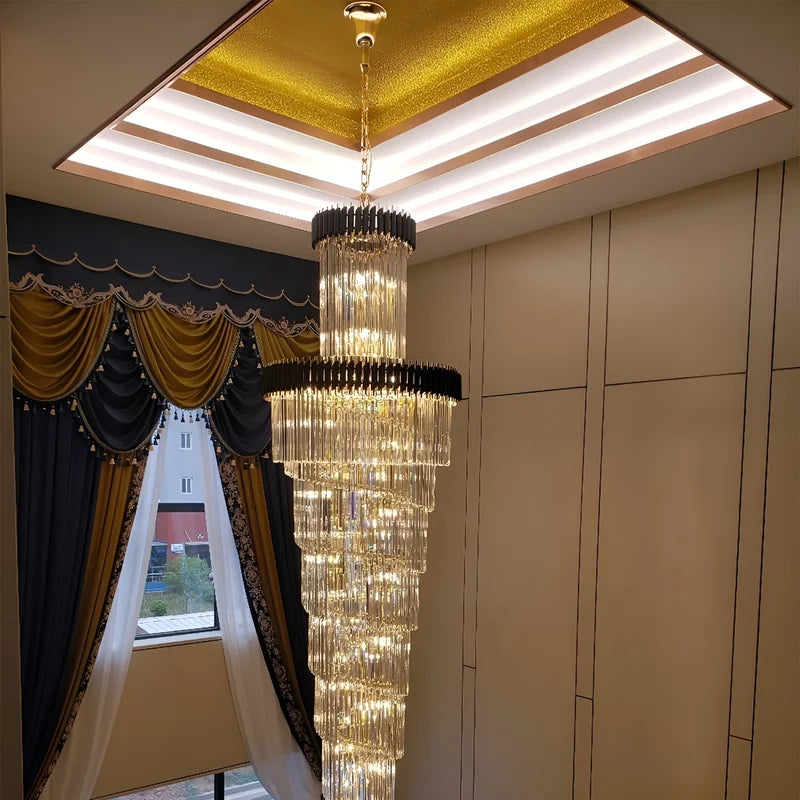 Art Deco | Black and Gold Crystal Chandelier for Hall and Staircase