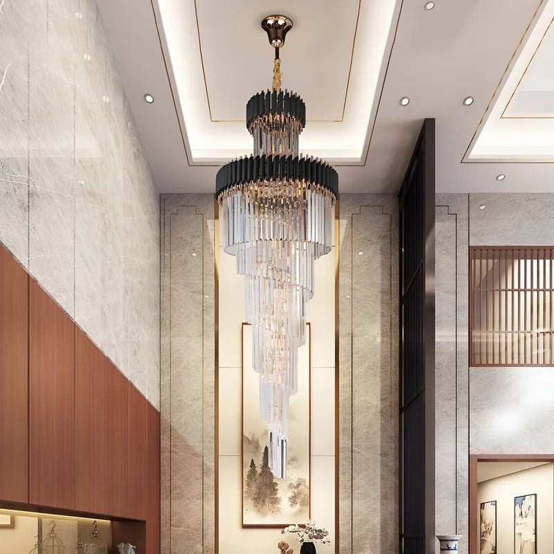 Art Deco | Black and Gold Crystal Chandelier for Hall and Staircase