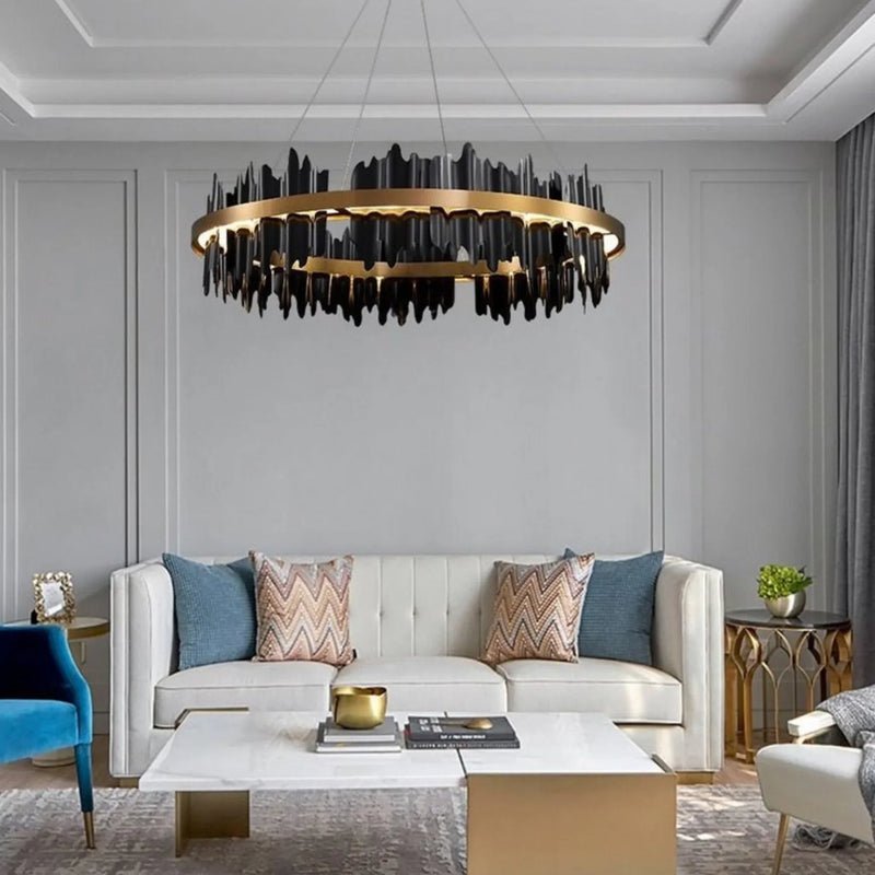 Creative Modern Black/Gold Circular Chandelier for Living Room