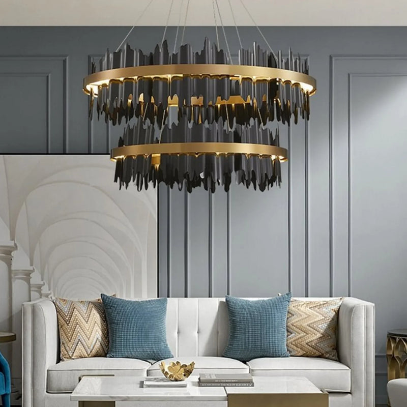 Creative Modern Black/Gold Circular Chandelier for Living Room