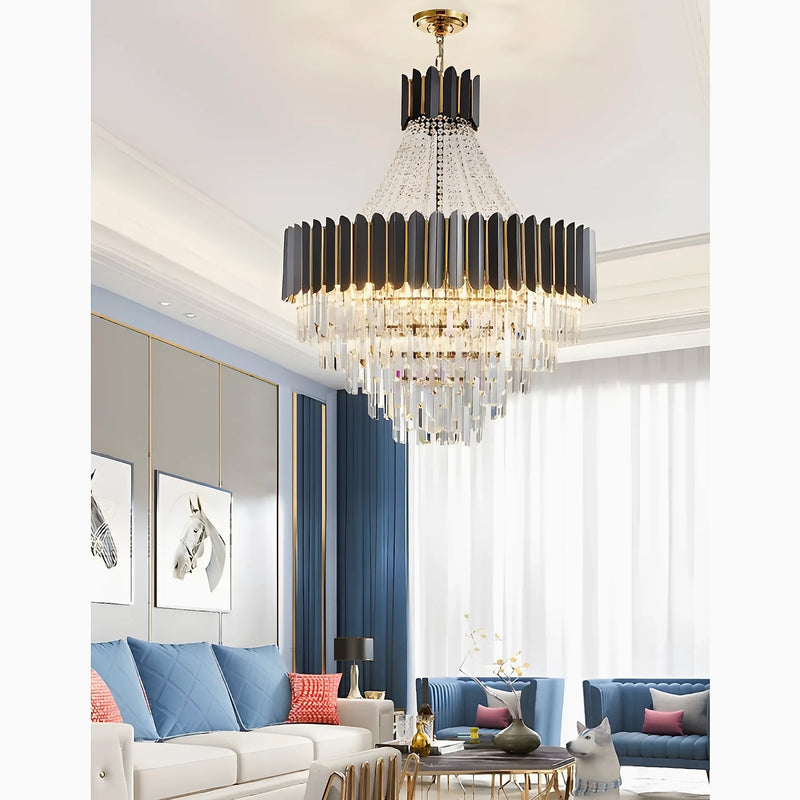 Portofino | Modern Round Gun Black Crystal Chandelier