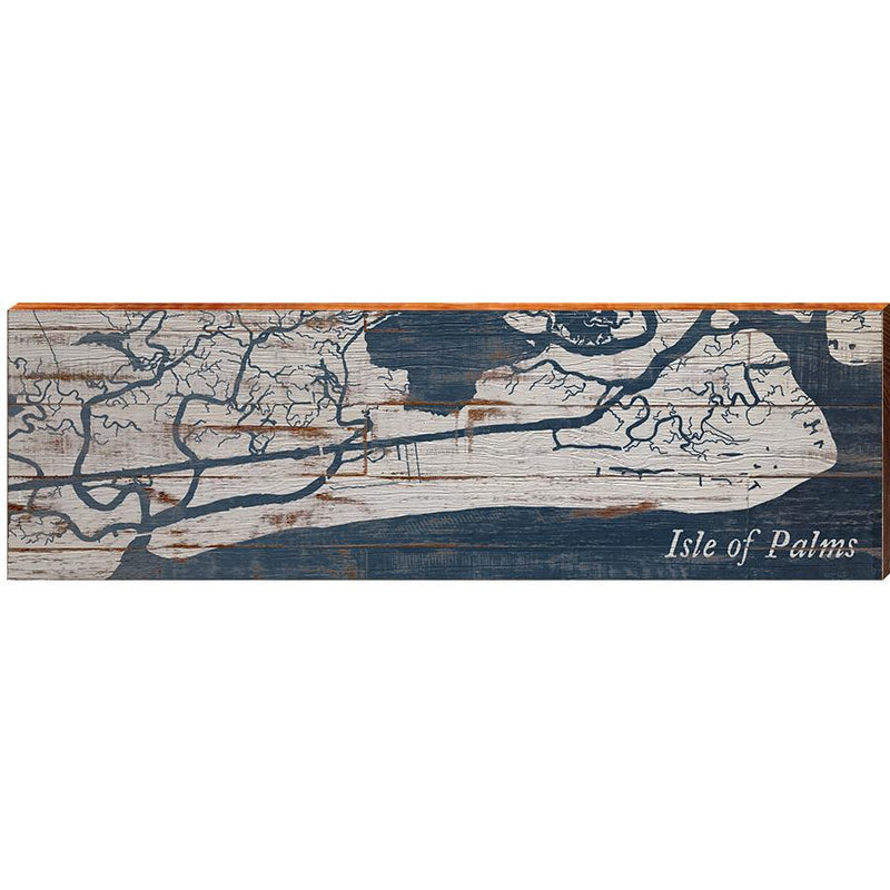 Isle Of Palms Shabby Map Home Decor Art Print on Real Wood