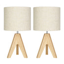 Set of 2 - Solid Wood Tripod Table Lamp with Beige Linen Drum Shade