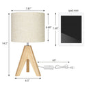 Set of 2 - Solid Wood Tripod Table Lamp with Beige Linen Drum Shade