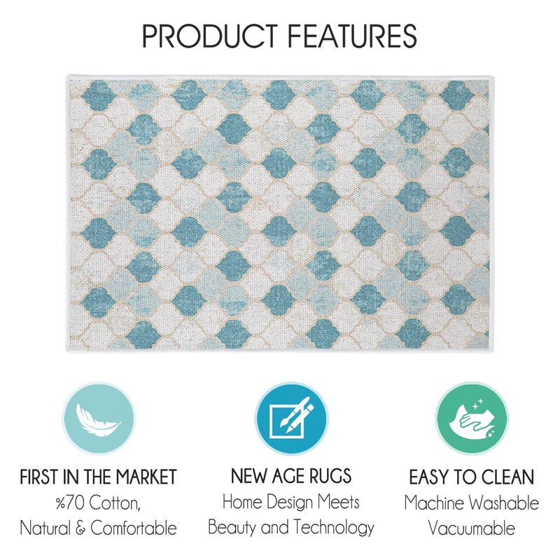 Moroccan Design Multipurpose Floor Mat | 20"x31" | Beige&Blue