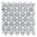 Pristine White Gray 11x12 Polished Hexagon Thassos Carrara Blue Celeste Marble Mosaic Tile (5 pack, 4.59 sq ft/case)