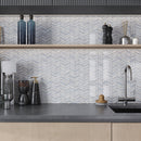 Thassos Bianco Carrara Blue Celeste 12x12 Polished Chevron Marble Mosaic Tile (5 pack, 5 sq ft/case)