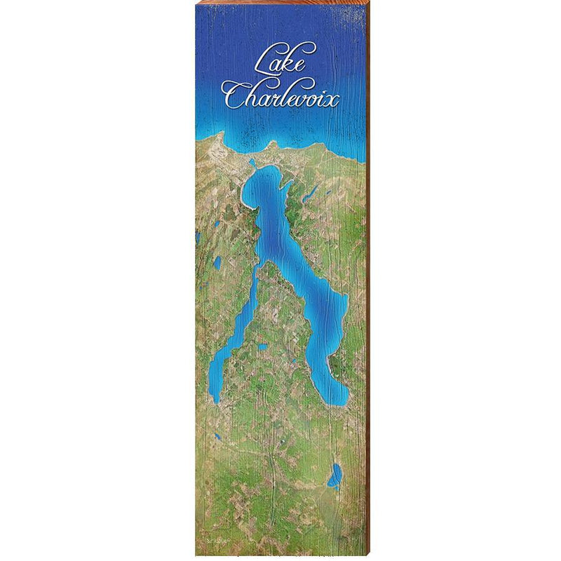 Lake Charlevoix Map Home Decor Art Print on Real Wood