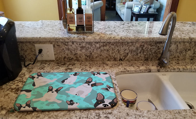 Black and White French Bulldog Dish Drying Mat – Absorbent, Artistic Kitchen Essentials