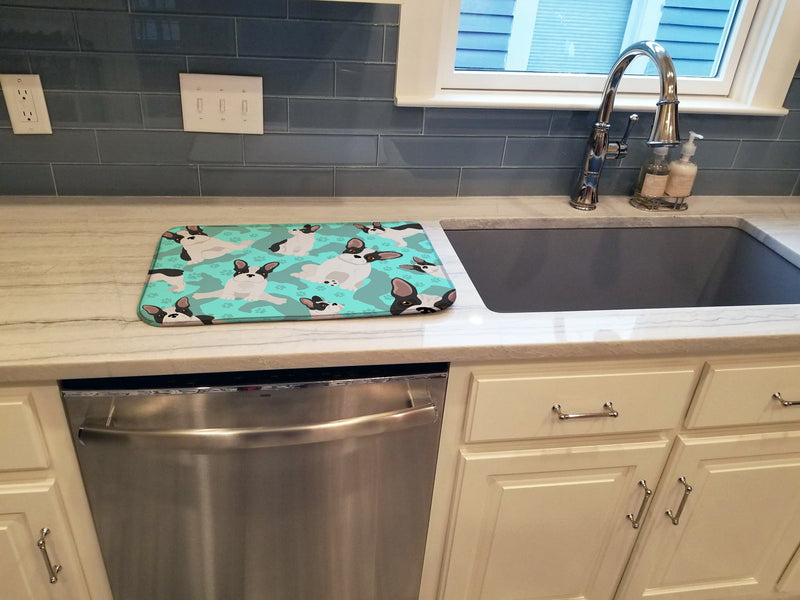 Black and White French Bulldog Dish Drying Mat – Absorbent, Artistic Kitchen Essentials