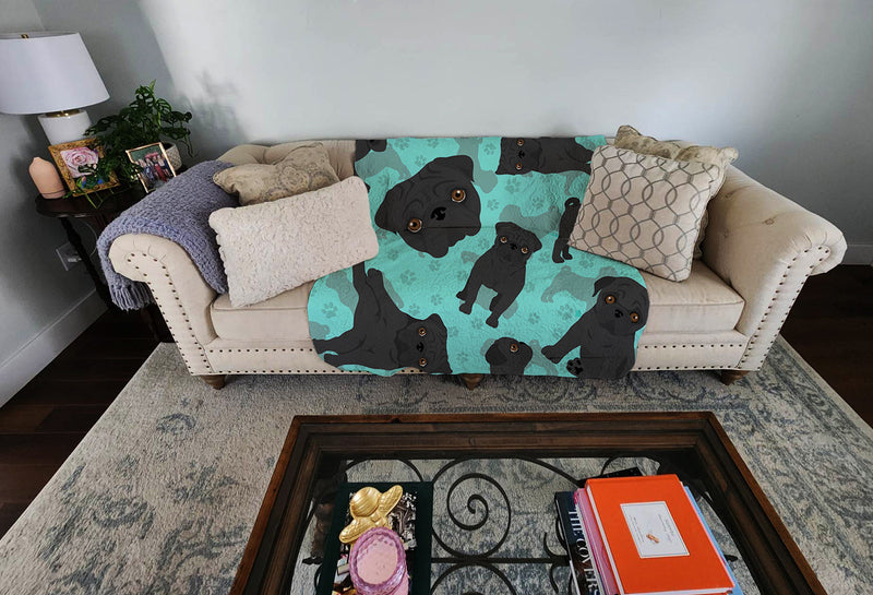 Black Pug Quilted Blanket 50x60