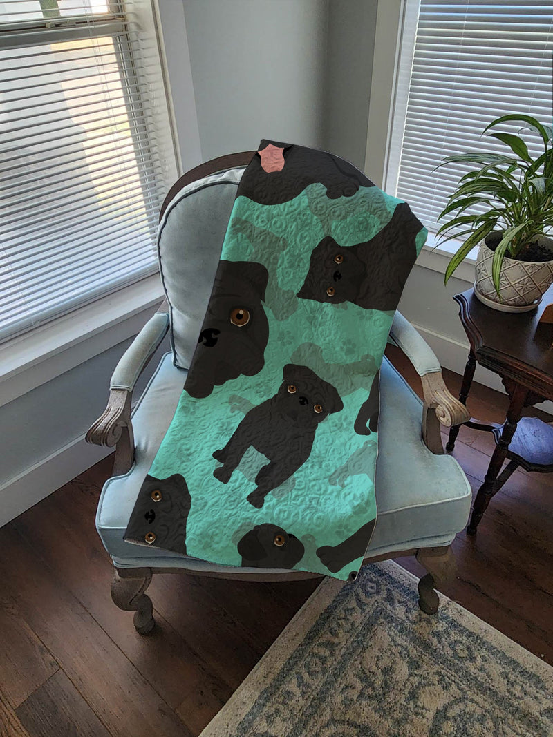 Black Pug Quilted Blanket 50x60