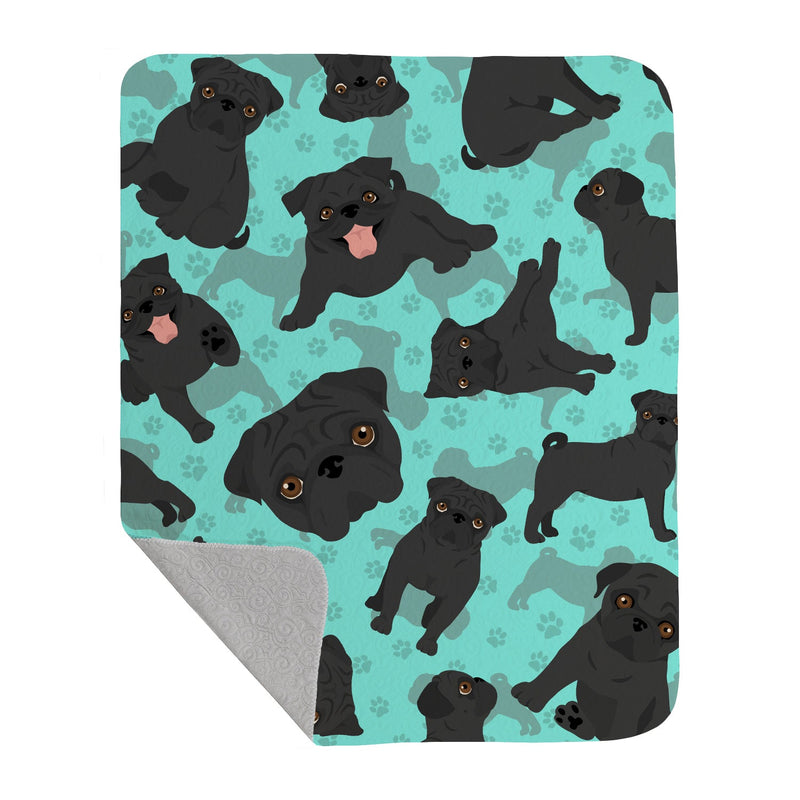 Black Pug Quilted Blanket 50x60