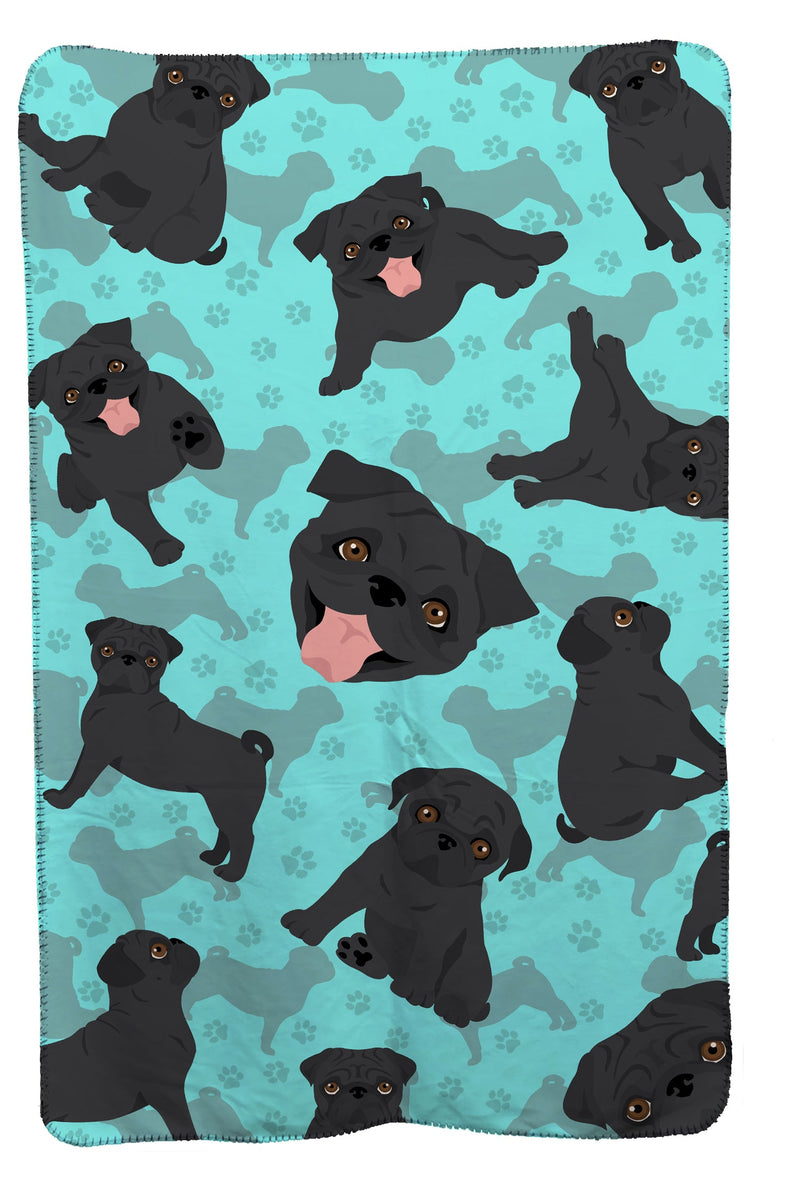 Black Pug Soft Travel Blanket with Bag