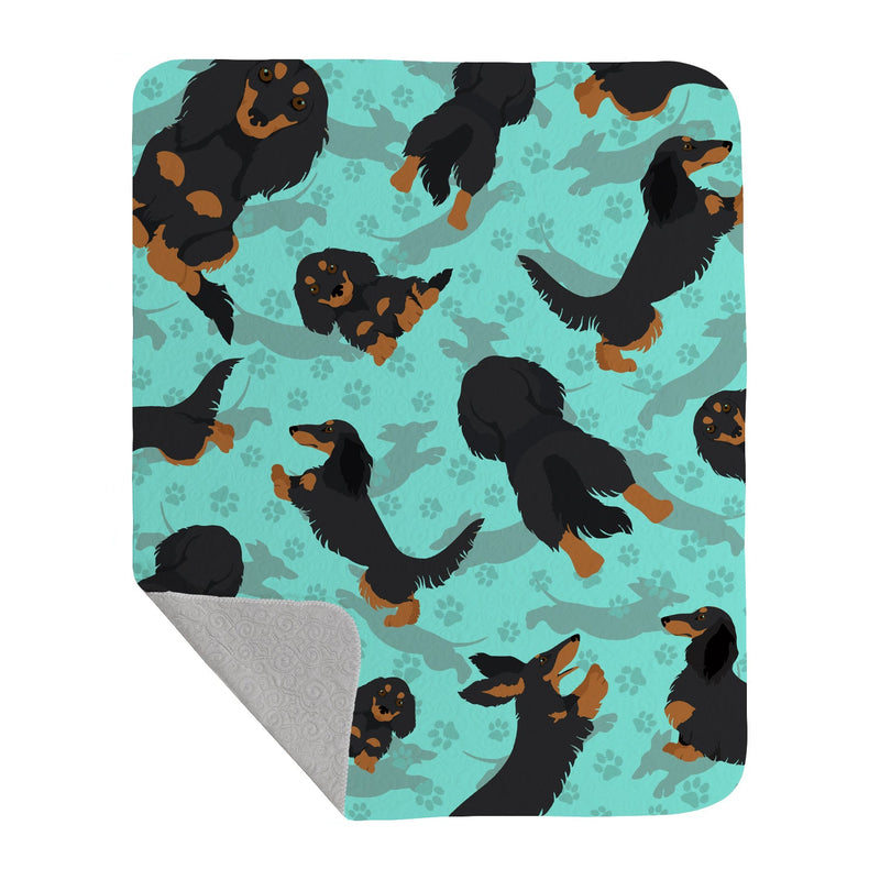 Longhaired Black Tan Dachshund Quilted Blanket 50x60