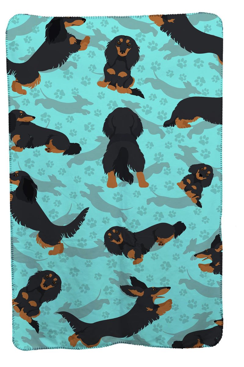 Longhaired Black Tan Dachshund Soft Travel Blanket with Bag