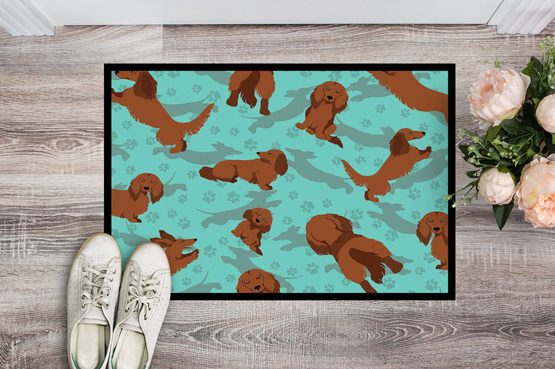 Longhaired Red Dachshund Doormat - 24x36 Decorative Floor Mat – Indoor/Outdoor Rug with Artistic Flair