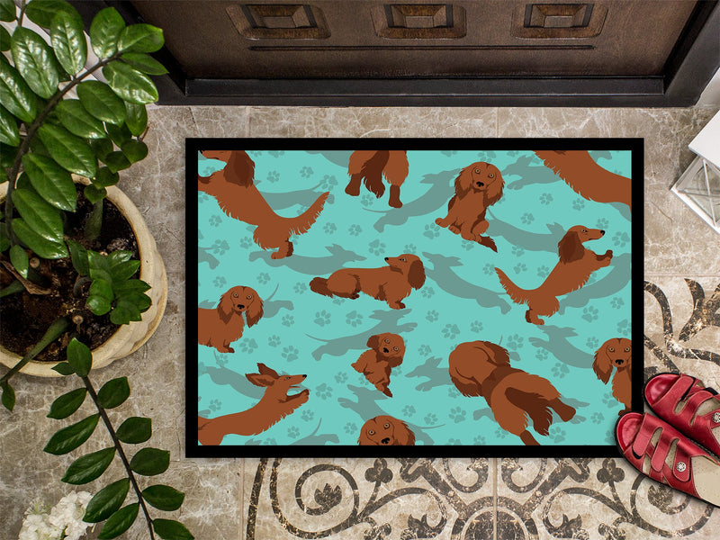 Longhaired Red Dachshund Doormat - 24x36 Decorative Floor Mat – Indoor/Outdoor Rug with Artistic Flair