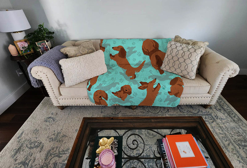 Longhaired Red Dachshund Quilted Blanket 50x60