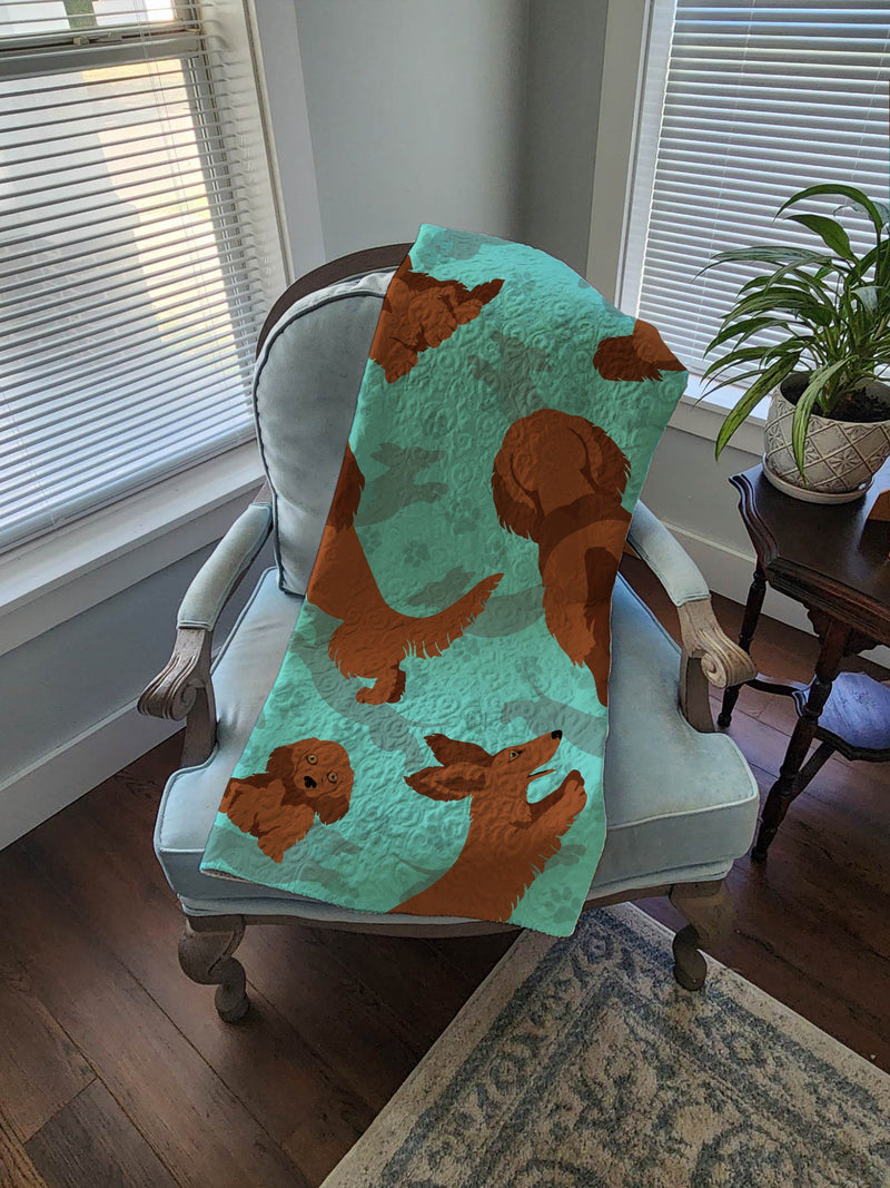 Longhaired Red Dachshund Quilted Blanket 50x60