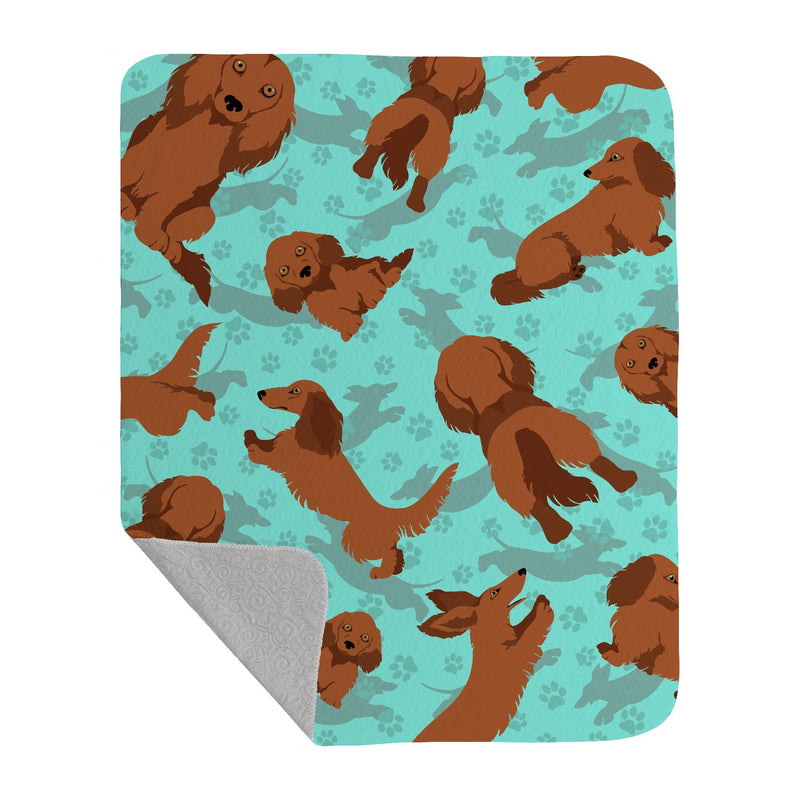 Longhaired Red Dachshund Quilted Blanket 50x60