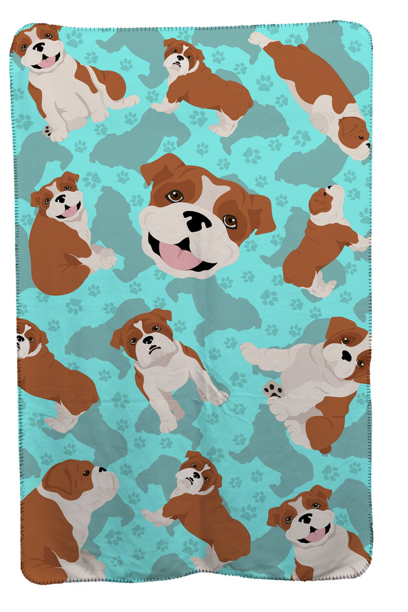 Red and White English Bulldog Soft Travel Blanket with Bag