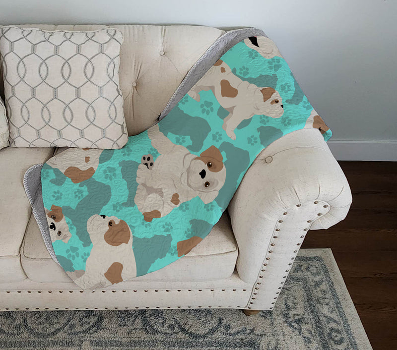 Piebald English Bulldog Quilted Blanket 50x60