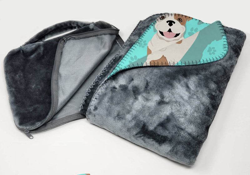 Piebald English Bulldog Soft Travel Blanket with Bag