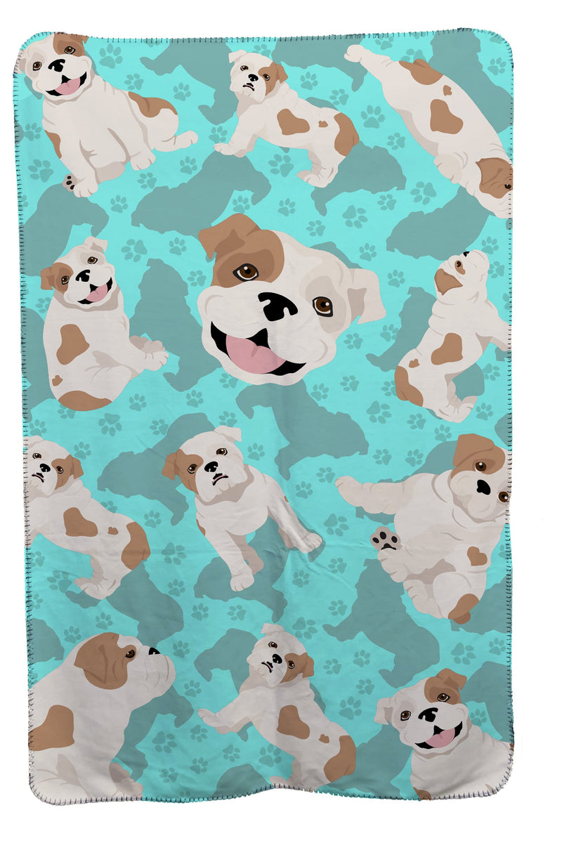 Piebald English Bulldog Soft Travel Blanket with Bag