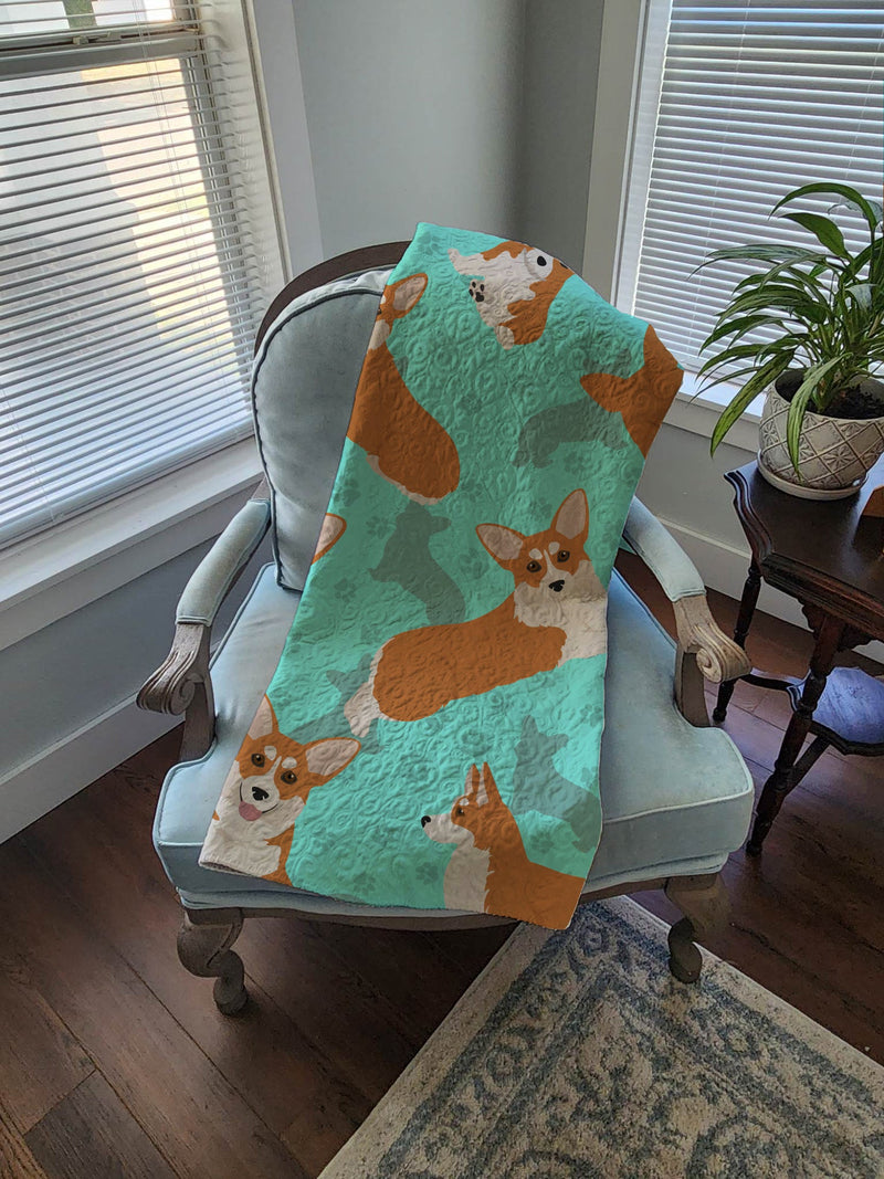 Red and White Pembroke Corgi Quilted Blanket 50x60