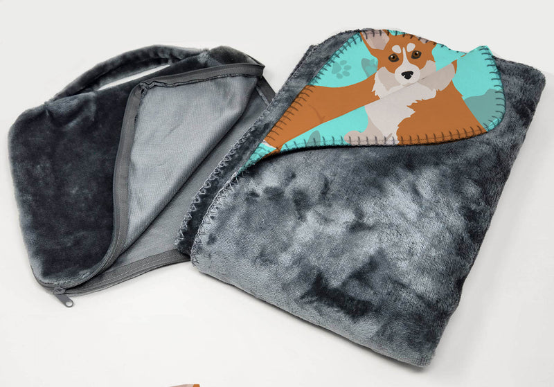 Red and White Pembroke Corgi Soft Travel Blanket with Bag