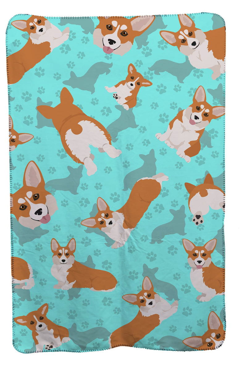 Red and White Pembroke Corgi Soft Travel Blanket with Bag