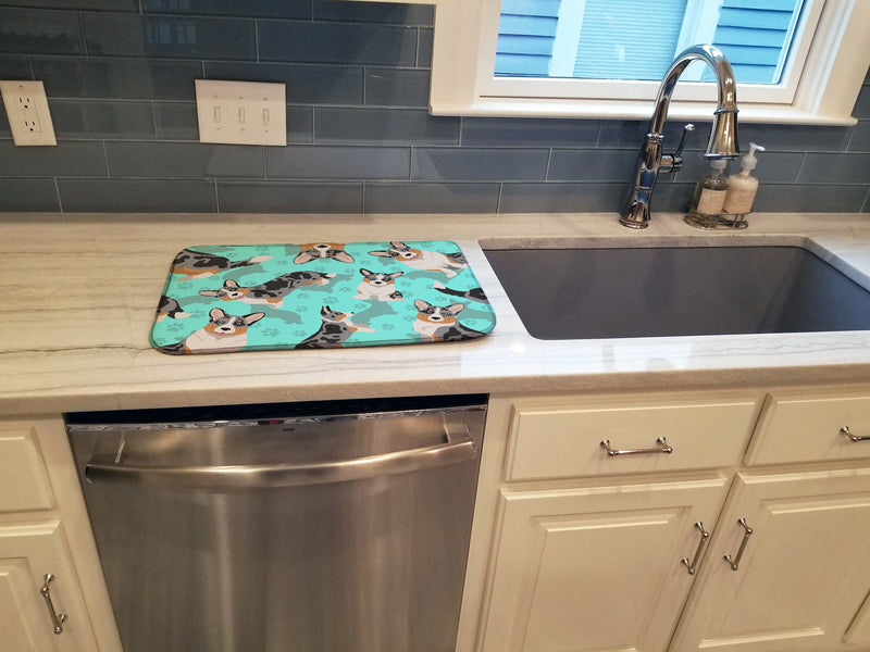 Blue Merle Welsh Cardigan Corgi Dish Drying Mat – Absorbent, Artistic Kitchen Essentials