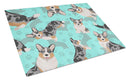 Blue Merle Welsh Cardigan Corgi Glass Cutting Boards – Durable, Decorative Kitchen Art Large