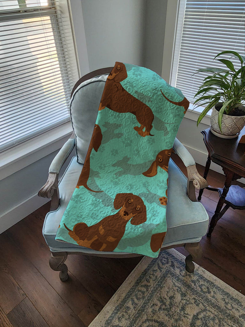 Chocolate and Tan Dachshund Quilted Blanket 50x60