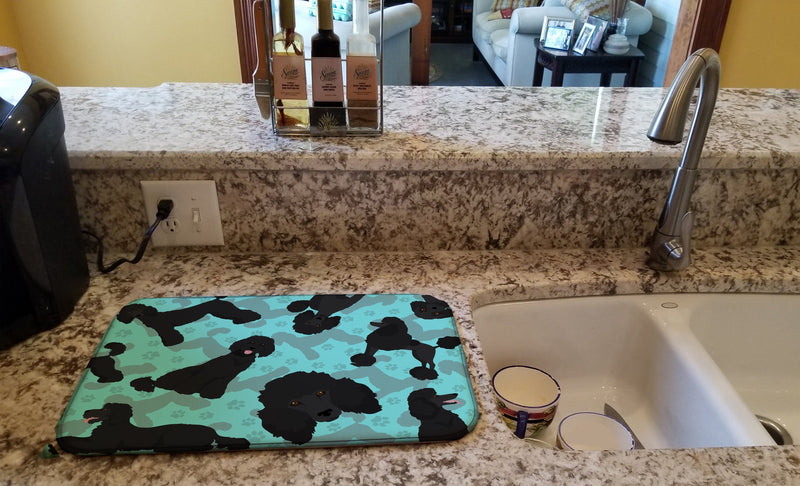 Black Standard Poodle Dish Drying Mat – Absorbent, Artistic Kitchen Essentials