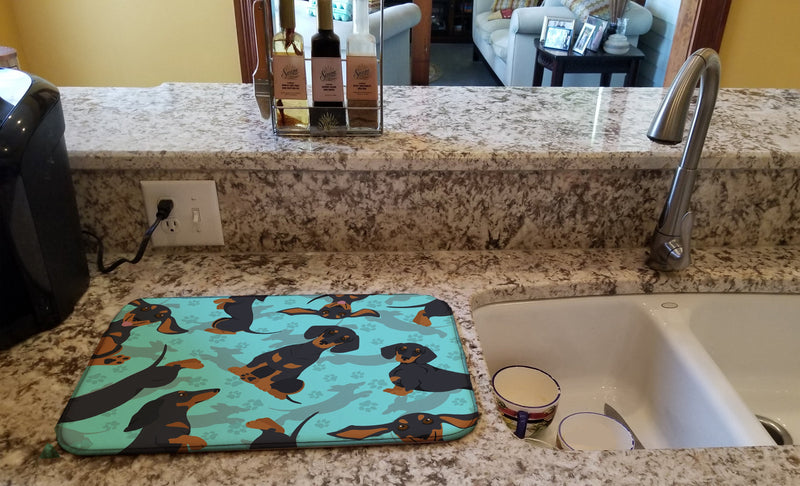 Black and Tan Dachshund Dish Drying Mat – Absorbent, Artistic Kitchen Essentials