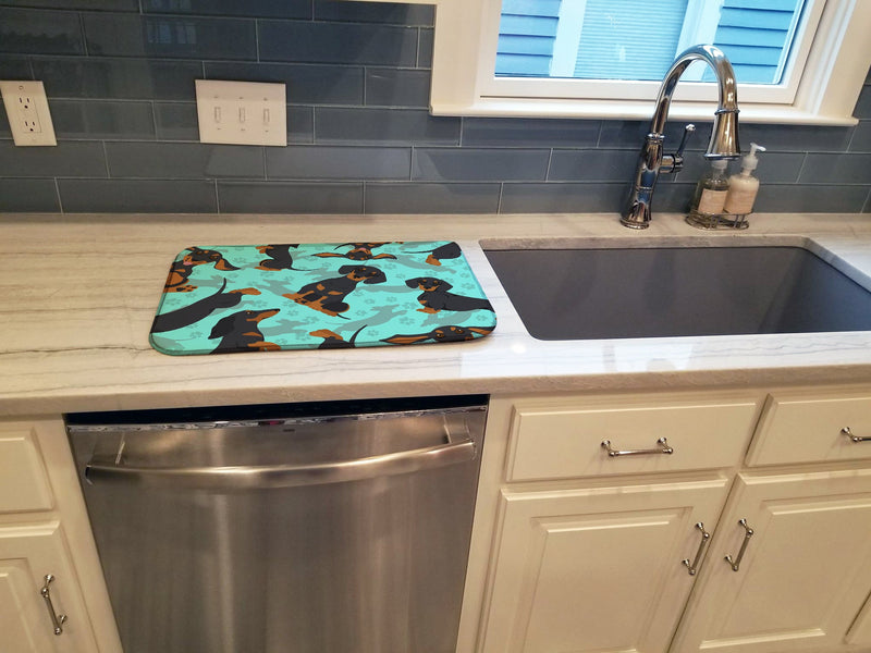 Black and Tan Dachshund Dish Drying Mat – Absorbent, Artistic Kitchen Essentials