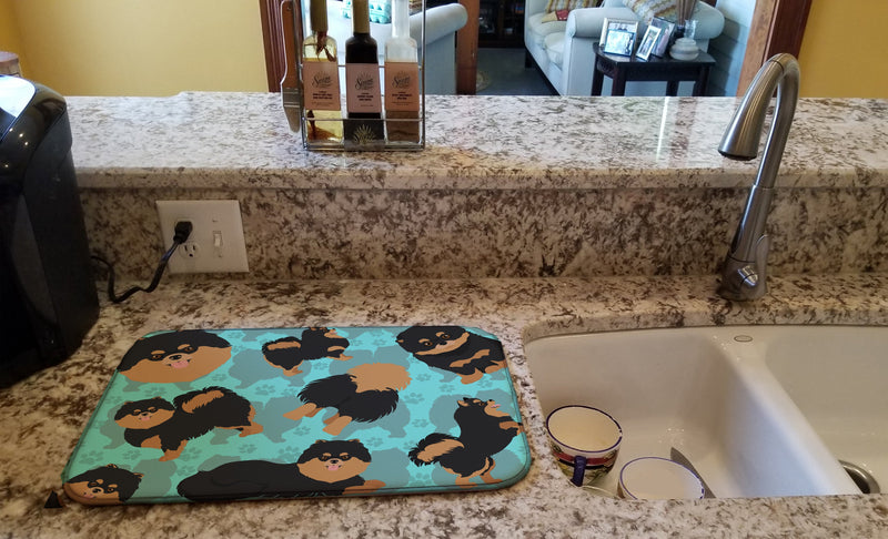 Black and Tan Pomeranian Dish Drying Mat – Absorbent, Artistic Kitchen Essentials