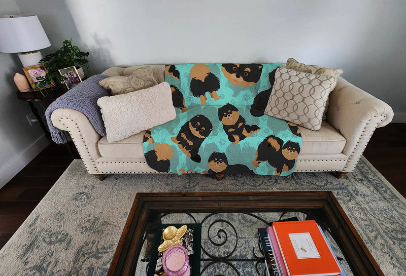 Black and Tan Pomeranian Quilted Blanket 50x60