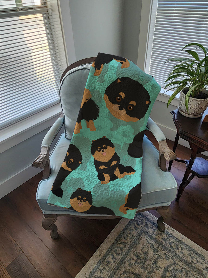 Black and Tan Pomeranian Quilted Blanket 50x60